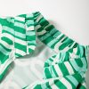 Women's Bright Green Abstract Patterned V Neck Mini Dress with Puff Short Sleeves - Image 10