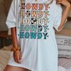 Women's White HOWDY Stars Print Crew Neck Loose Fit T-Shirt for Casual Style - Image 3