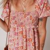 Women's Pink Floral Ruffle Midi Dress with Square Neckline and Knotted Back - Image 7