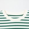 Women's Green Stripe Ruffle Short Sleeves Crewneck Top with Scallop Lace Trim - Image 8