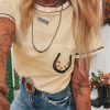 Women's Apricot RODEO Horseshoe Embroidered Patch Pocket T-Shirt - Image 4