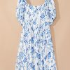 Plus Size Sky Blue Floral Print Sweetheart Neck Midi Dress for Women - Image 10