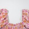 Women's Pink Floral Ruffle Midi Dress with Square Neckline and Knotted Back - Image 16