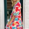 Women's Rose Red Floral Bubble Sleeve V Neck Tiered Ruffle Babydoll Dress for Summer Vacations - Image 11