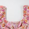 Women's Pink Floral Ruffle Midi Dress with Square Neckline and Knotted Back - Image 14