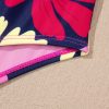Women's Rose Red Floral Print Tie Shoulder Tankini Set for Beach Days - Image 15