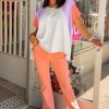 Women's Beige Colorblock Patchwork V Neck High Low T-Shirt with Exposed Seams - Image 5