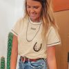 Women's Apricot RODEO Horseshoe Embroidered Patch Pocket T-Shirt - Image 7
