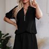 Chic Women's Black Half Zip Puff Sleeve Top and Ruffled Shorts Set - Image 6