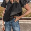 Women's Black Ruffled Puff Short Sleeve Loose Blouse - Casual Summer Top - Image 5