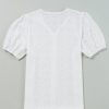 Women's Elegant White Lace Puff Sleeve V Neck Button Up Blouse - Image 9