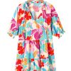 Women's Rose Red Floral Bubble Sleeve V Neck Tiered Ruffle Babydoll Dress for Summer Vacations - Image 21