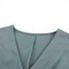 Women's Blue Dolman Sleeve Button Belted V Neck Wide Leg Jumpsuit with Pockets - Image 9