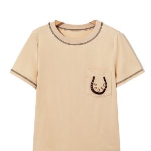 Women's Apricot RODEO Horseshoe Embroidered Patch Pocket T-Shirt