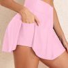 Women's Pink Solid Pocketed Crossover High Waist Swim Skort for Active Lifestyle - Image 5