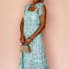 Elegant Green Floral Lace Tied Strap Empire Waist Maxi Dress for Women - Image 3