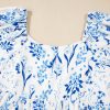 Plus Size Sky Blue Floral Print Sweetheart Neck Midi Dress for Women - Image 13