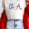 Women's White Sequin USA Graphic Crew Neck Tee - Patriotic Summer Top - Image 5