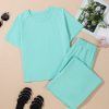 Women's Mint Green Raglan Short Sleeve Tee and High Waist Wide Leg Pants Set - Image 9
