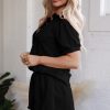 Chic Women's Black Half Zip Puff Sleeve Top and Ruffled Shorts Set - Image 3