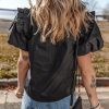Women's Black Ruffled Puff Short Sleeve Loose Blouse - Casual Summer Top - Image 7