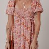 Women's Pink Floral Ruffle Midi Dress with Square Neckline and Knotted Back - Image 3