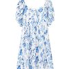 Plus Size Sky Blue Floral Print Sweetheart Neck Midi Dress for Women - Image 20