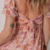 Women's Pink Floral Ruffle Midi Dress with Square Neckline and Knotted Back - Image 6