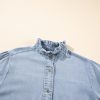 Women's Beau Blue Ruffle Short Puff Sleeve Chambray Shirt - Vintage Style - Image 15