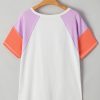 Women's Beige Colorblock Patchwork V Neck High Low T-Shirt with Exposed Seams - Image 9