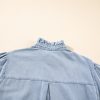 Women's Beau Blue Ruffle Short Puff Sleeve Chambray Shirt - Vintage Style - Image 12