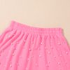 Women's Pink Contrast Bow Trim Pearl Puff Sleeve Blouse and Skort 2-Piece Set - Image 9