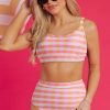 Women's Pink Gingham 3-Piece High Waist Bikini Set with Sarong - Image 4