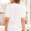 Women's Elegant White Lace Puff Sleeve V Neck Button Up Blouse - Image 2