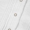 Women's White Textured Half Sleeve Shirt with Snap Button and Drawstring Tie Neck - Image 14
