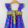 Women's Blue Floral Colorblock Flutter Straps Flowy Tank Top for Summer - Image 4