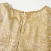 Elegant Gold Glossy Round Neck Blouse with Pleated Detail - Short Sleeve - Image 9