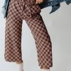 Women's Khaki Checkered High Waist Loose Casual Pants - Trendy Wide Leg Style - Image 6