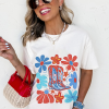 Women's White Floral Cowgirl Boots Graphic Tee - Celebrate Independence Day in Style - Image 6
