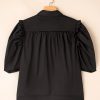 Women's Black Frilly Puff Sleeve Collared Shirt - Trendy and Elegant - Image 6
