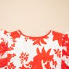 Elegant Red Floral Print Trimmed V Neck Ruffle Sleeve Long Dress for Women - Image 13