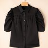 Women's Black Frilly Puff Sleeve Collared Shirt - Trendy and Elegant - Image 5