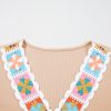 Women's Pale Chestnut Crochet Floral V Neck Textured Short Sleeve Blouse - Image 7