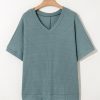 Women's Moonlight Jade Oversized Ribbed Knit V Neck Dolman Short Sleeve Top - Image 7