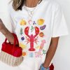 Women's White Crawfish Food Ingredient Graphic Crewneck Tee - Fun Seafood Festival Shirt - Image 3