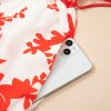 Elegant Red Floral Print Trimmed V Neck Ruffle Sleeve Long Dress for Women - Image 11