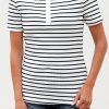 Women's White Stripe Textured Short Sleeve Buttoned Henley Top - Casual Summer Tee - Image 8