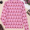 Women's Pink Cowgirl Boots Printed Mock Neck Long Sleeve Mesh Top - Image 6