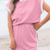 Women's Pink Contrast Trim Textured Crewneck Tee and Pocketed Skirt Set - Image 9