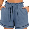 Women's Sail Blue Cotton Gauze Paperbag Shorts with Drawstring - Image 9
